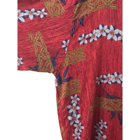 Dámante Rayon Y2K Hawaiian Shirt Men Sz  XLT Raspberry Floral Barkcloth Look - Picture 7 of 10